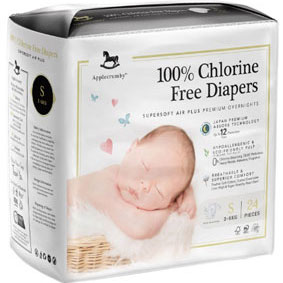 Applecrumby Chlorine Free Tape Diaper, S, 24pcs