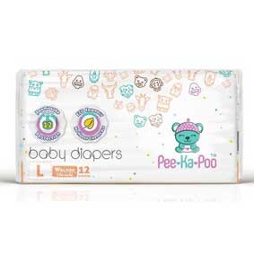 PeeKaPoo Taped Diapers, L, 12pcs