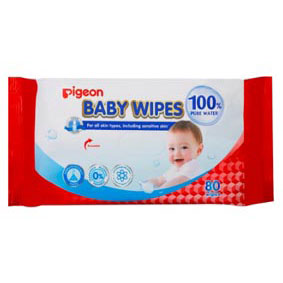 Pigeon Baby Wipes, 100% Pure Water, 80s